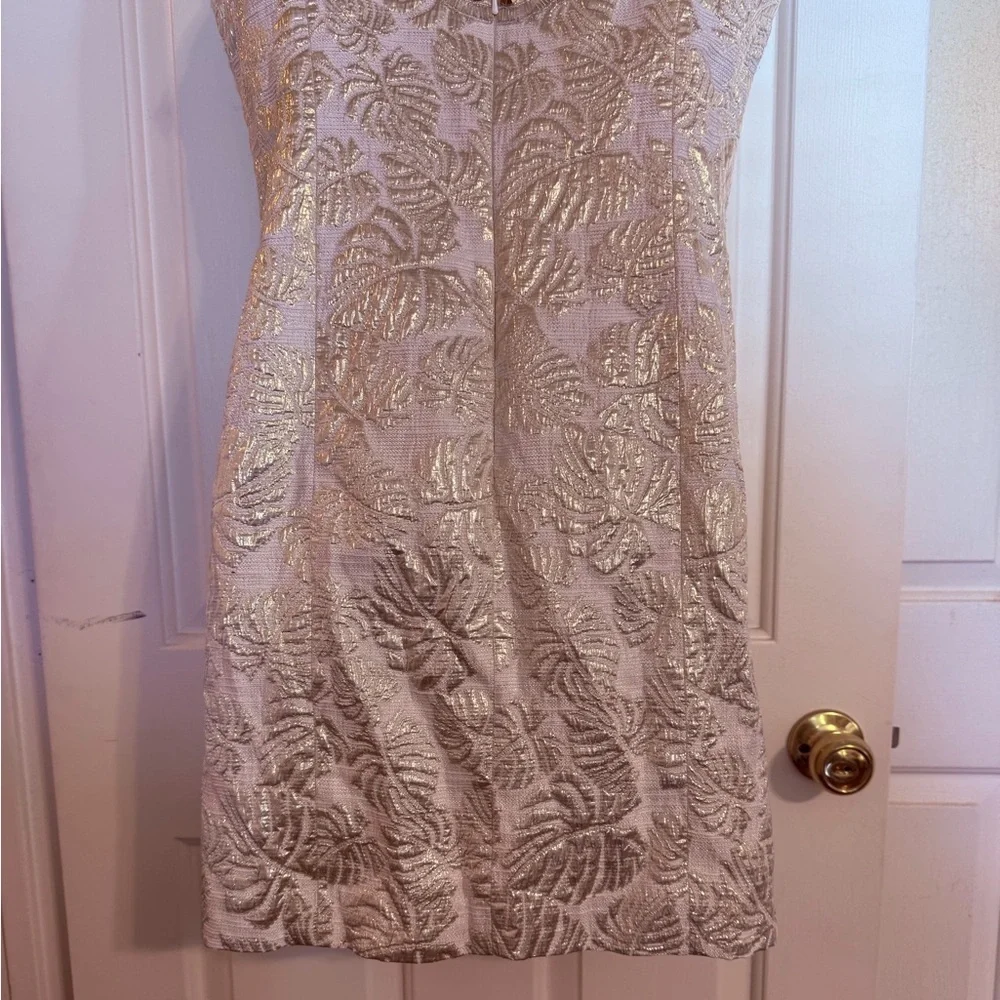 “LILLY PULITZER” Valli Resort Gold Palm Jacquard Shift Dress